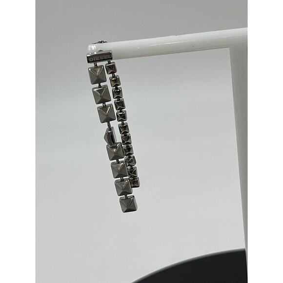 Diesel Designer Signed Stainless Steel Long Square Studded Dangle Earrings - Picture 2 of 15
